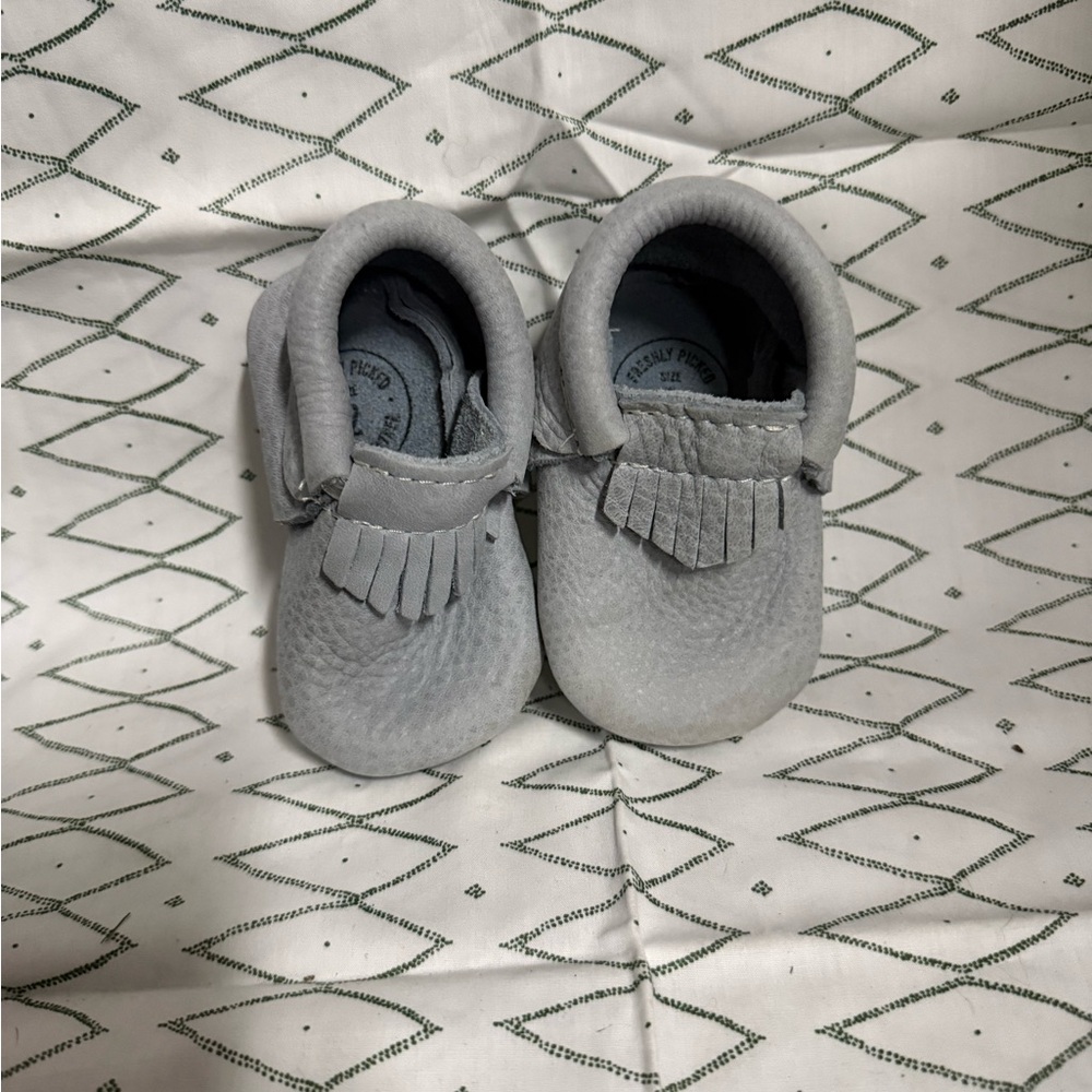 Freshly Picked Gray Baby Moccasins with Fringe